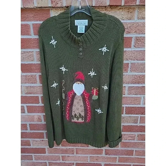 Mandal Bay Sweaters - Vintage Mandal Bay Christmas Sweater Women's Large Tunic Pullover Old Saint Nick